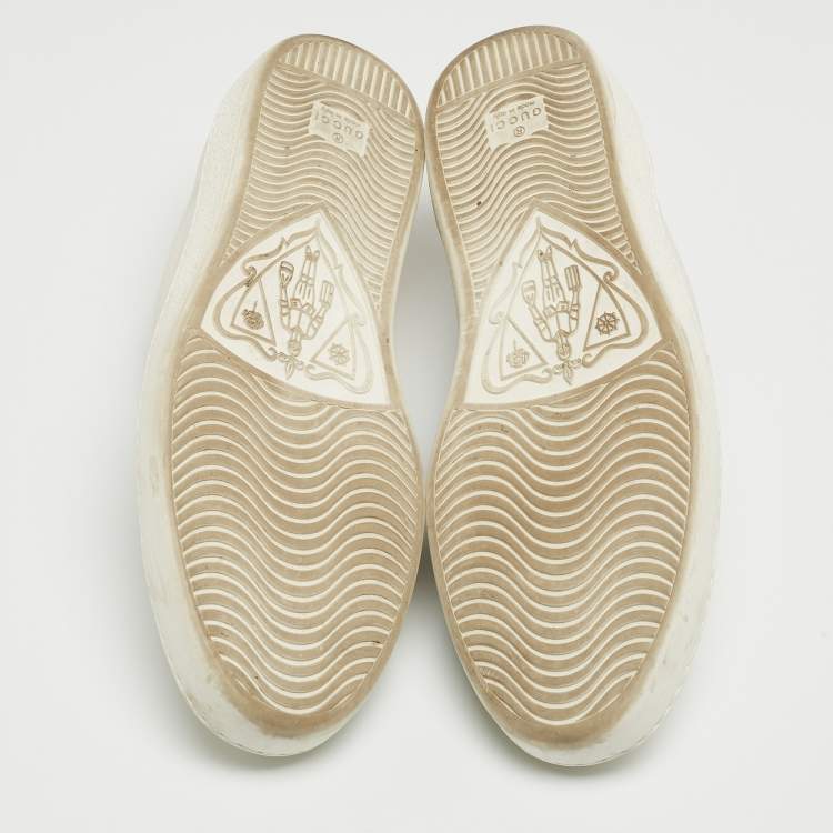 Pre Owned Gucci White Leather Embroidered Bee Ace Sneakers Size 42.5