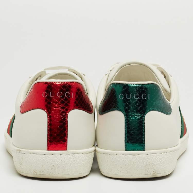 Pre Owned Gucci White Leather Embroidered Bee Ace Sneakers Size 42.5