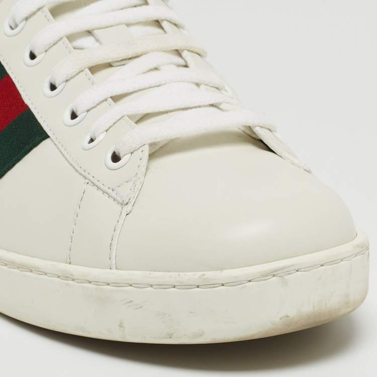 Pre Owned Gucci White Leather Embroidered Bee Ace Sneakers Size 42.5