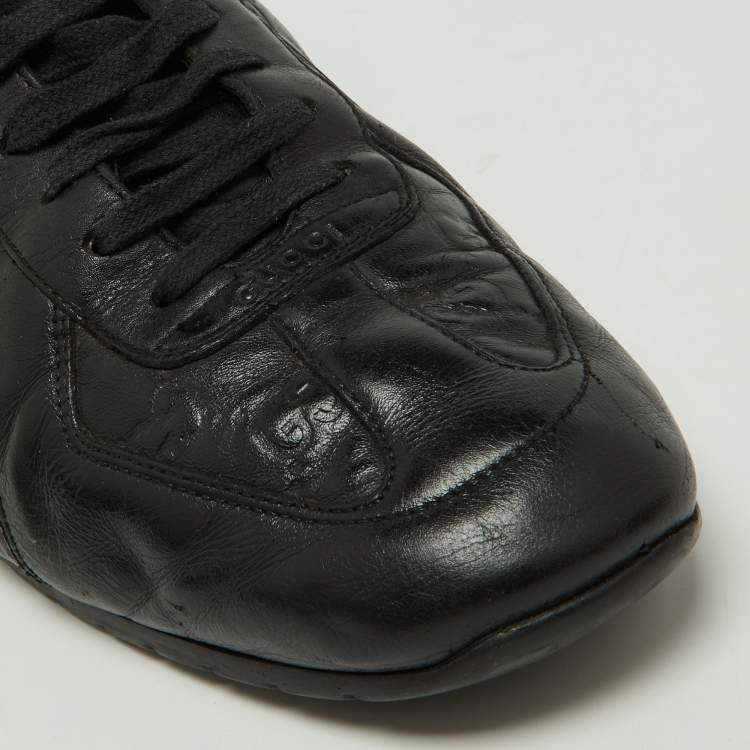 Pre Owned Gucci Black Guccissima Leather Low Top Sneakers Size 44.5 