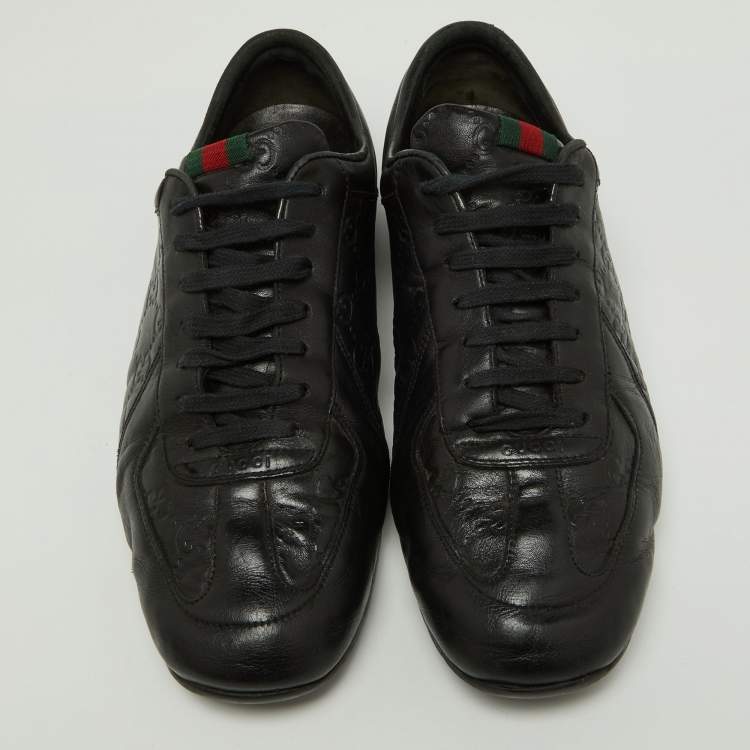 Pre Owned Gucci Black Guccissima Leather Low Top Sneakers Size 44.5 