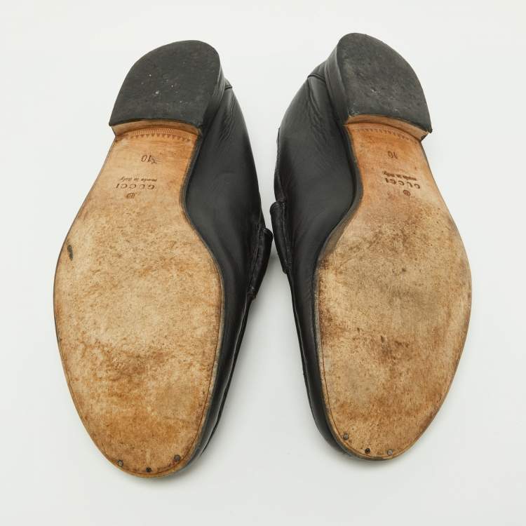 Pre Owned Gucci Black Leather Horsebit Loafers Size 44