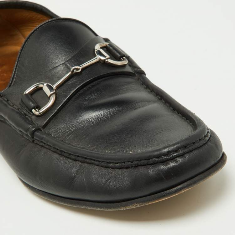 Pre Owned Gucci Black Leather Horsebit Loafers Size 44