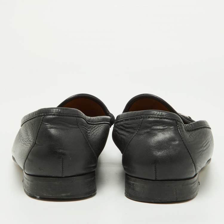 Pre Owned Gucci Black Leather Horsebit Loafers Size 44