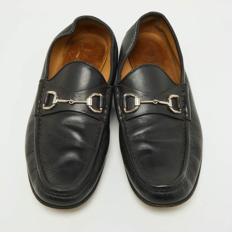 Pre Owned Gucci Black Leather Horsebit Loafers Size 44