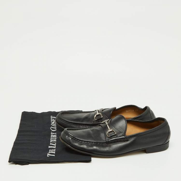 Pre Owned Gucci Black Leather Horsebit Loafers Size 44