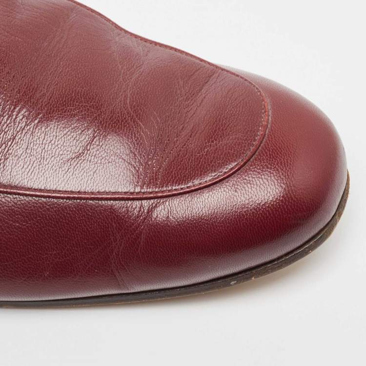 Pre Owned Gucci Princetown Burgundy Leather and  Fur Mules Size 45