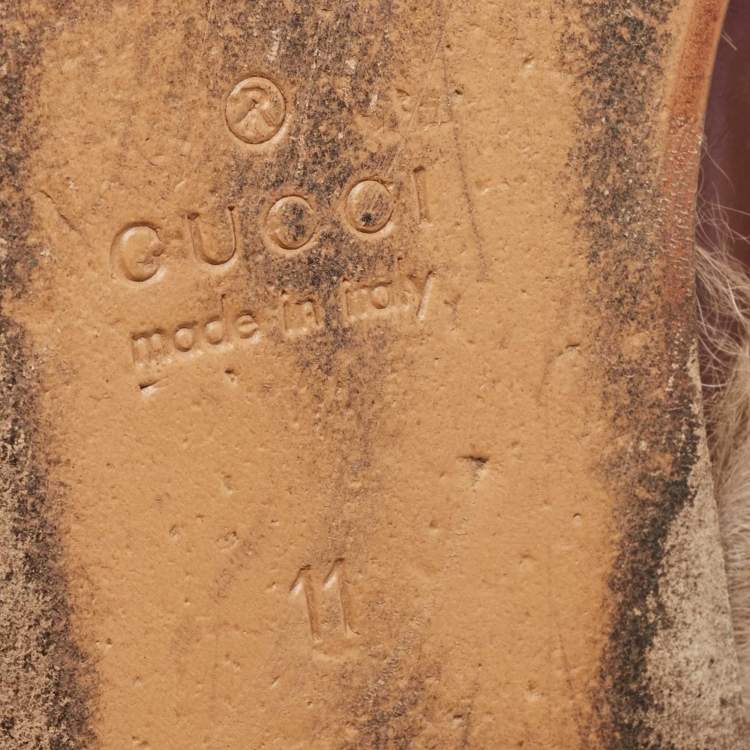 Pre Owned Gucci Princetown Burgundy Leather and  Fur Mules Size 45