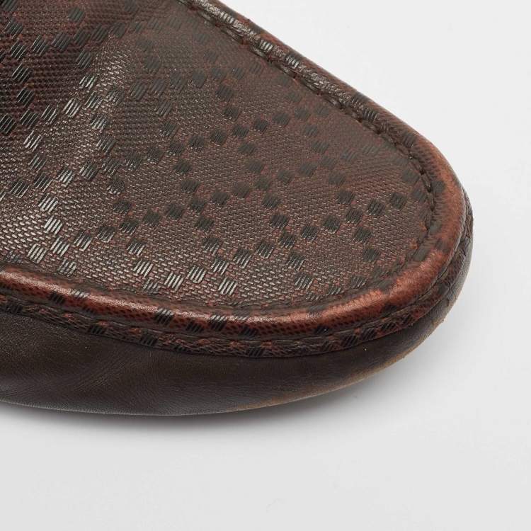 Pre Owned Gucci Dark Brown Diamante Leather Penny Slip On Loafers Size 45.5