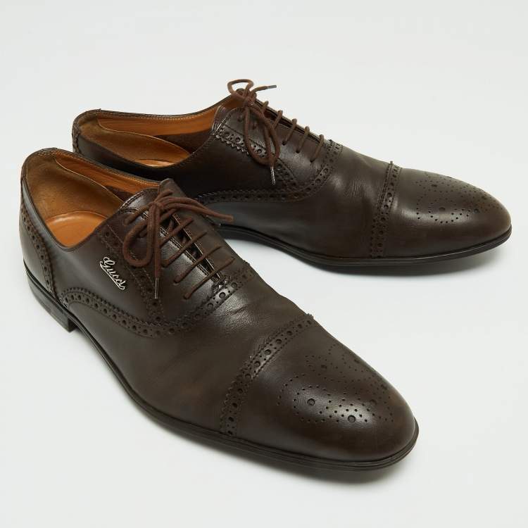 Pre Owned Gucci Brown Leather Brogue Oxfords Size 45.5