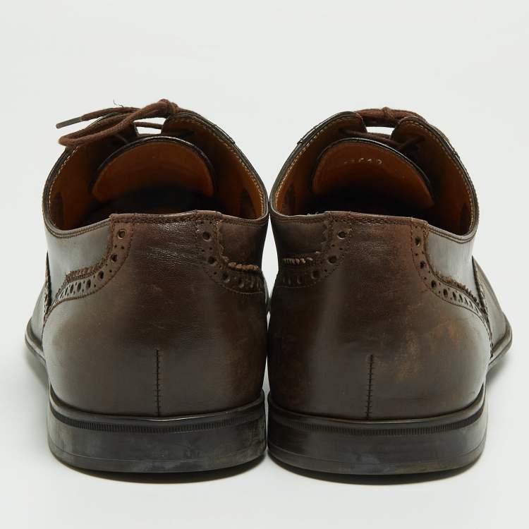 Pre Owned Gucci Brown Leather Brogue Oxfords Size 45.5