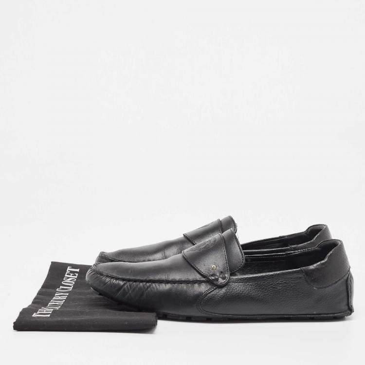 Pre Owned Gucci Black Leather Slip On Loafers Size 44.5