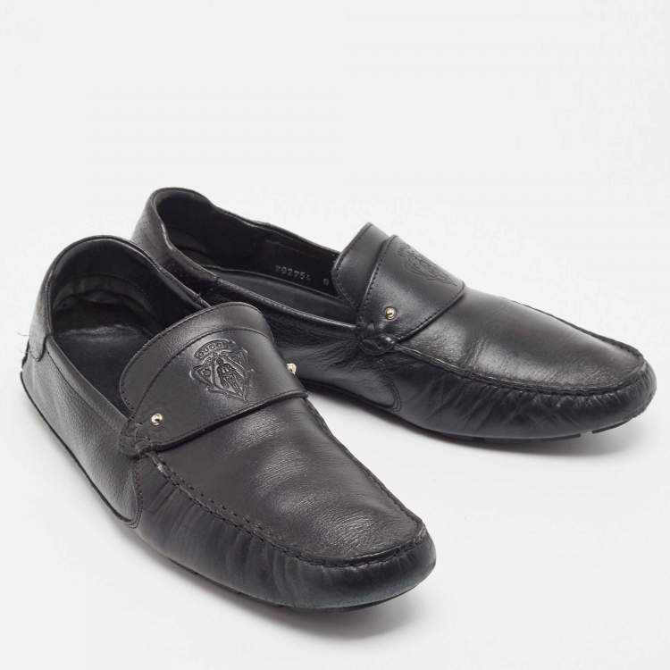 Pre Owned Gucci Black Leather Slip On Loafers Size 44.5