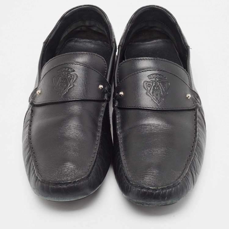 Pre Owned Gucci Black Leather Slip On Loafers Size 44.5