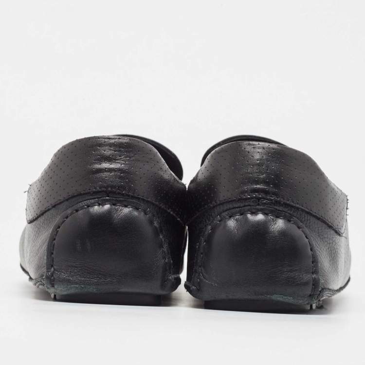 Pre Owned Gucci Black Leather Slip On Loafers Size 44.5