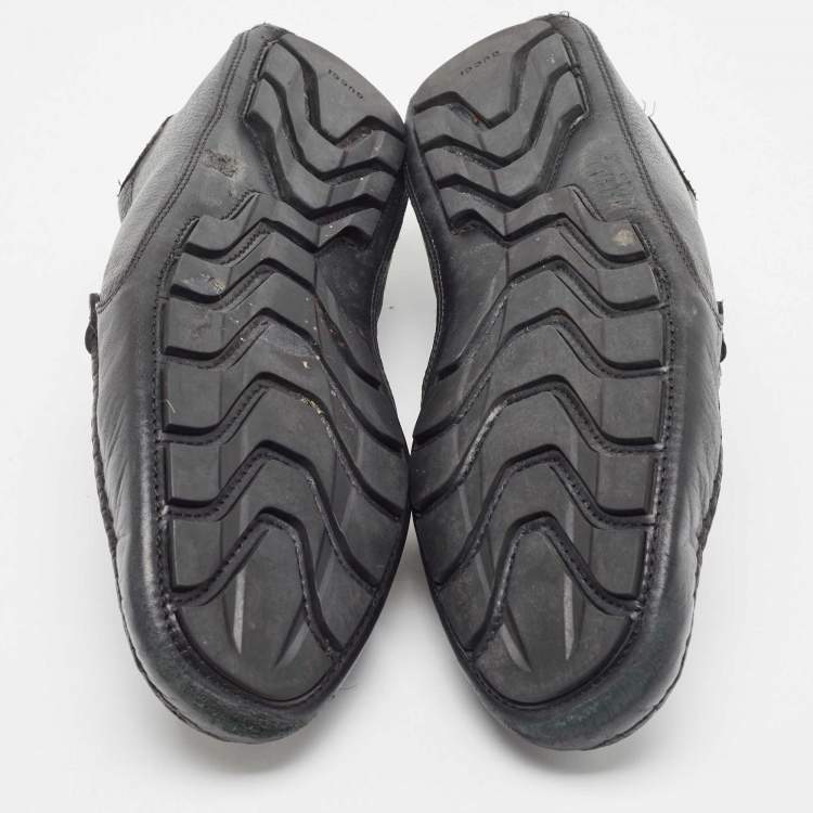 Pre Owned Gucci Black Leather Slip On Loafers Size 44.5
