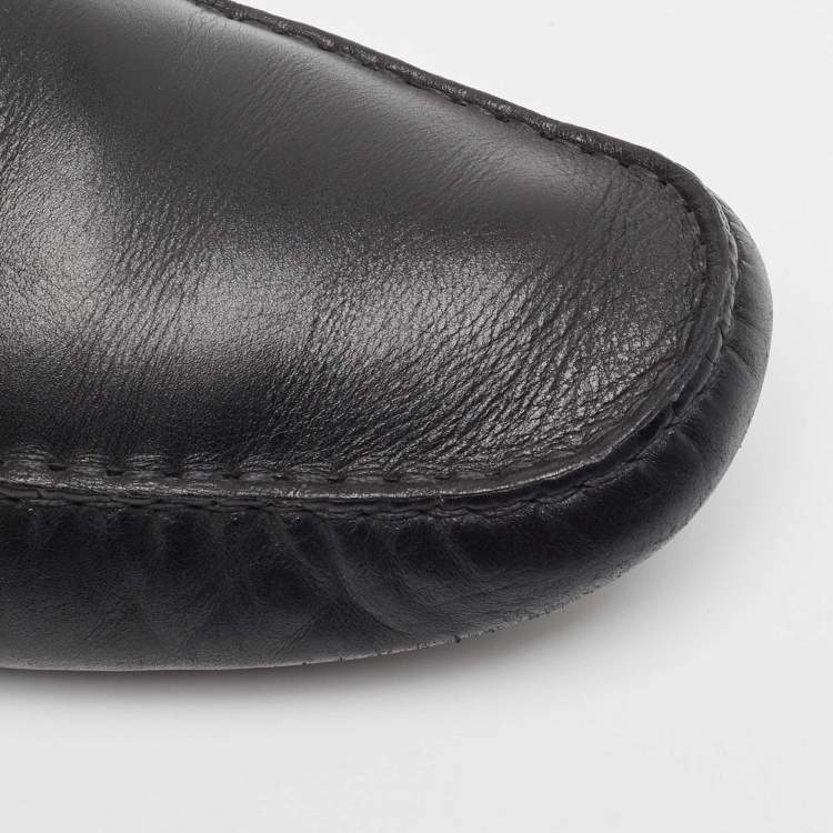 Pre Owned Gucci Black Leather Slip On Loafers Size 44.5