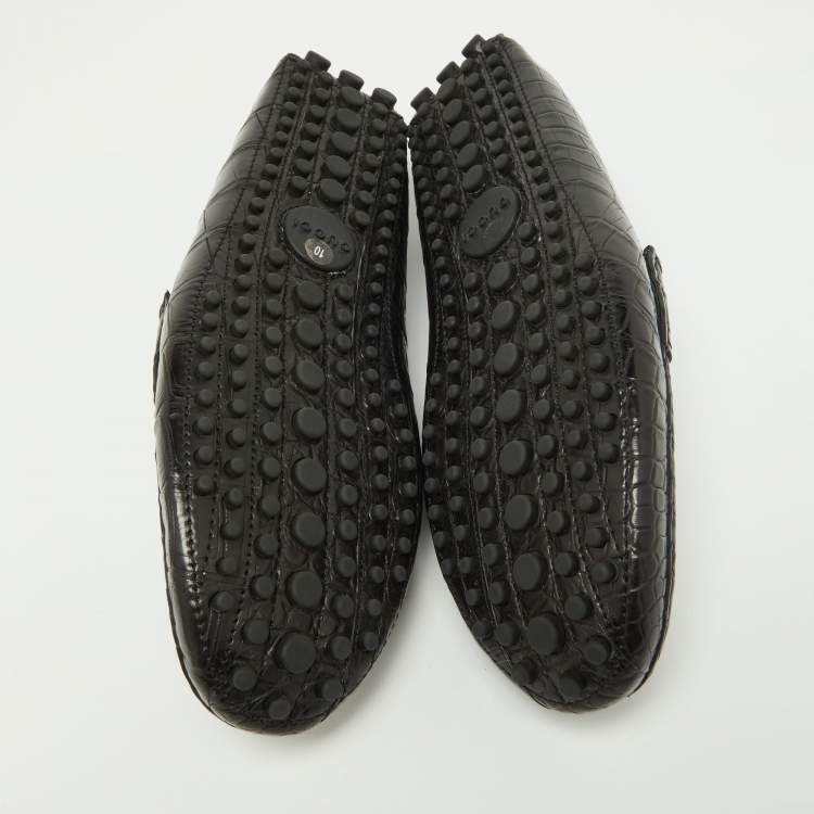 Pre Owned Gucci Black Crocodile 1953 Horsebit Loafers Size 44