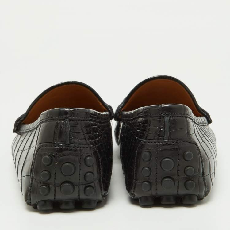 Pre Owned Gucci Black Crocodile 1953 Horsebit Loafers Size 44