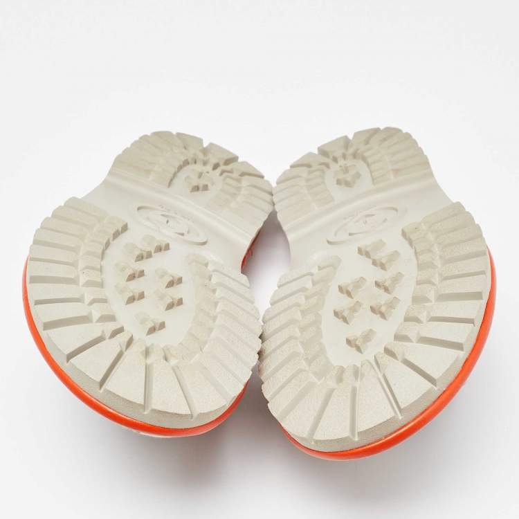 Pre Owned Gucci x The North Face Beige/Orange GG Canvas and Leather Slide Flats Size 43