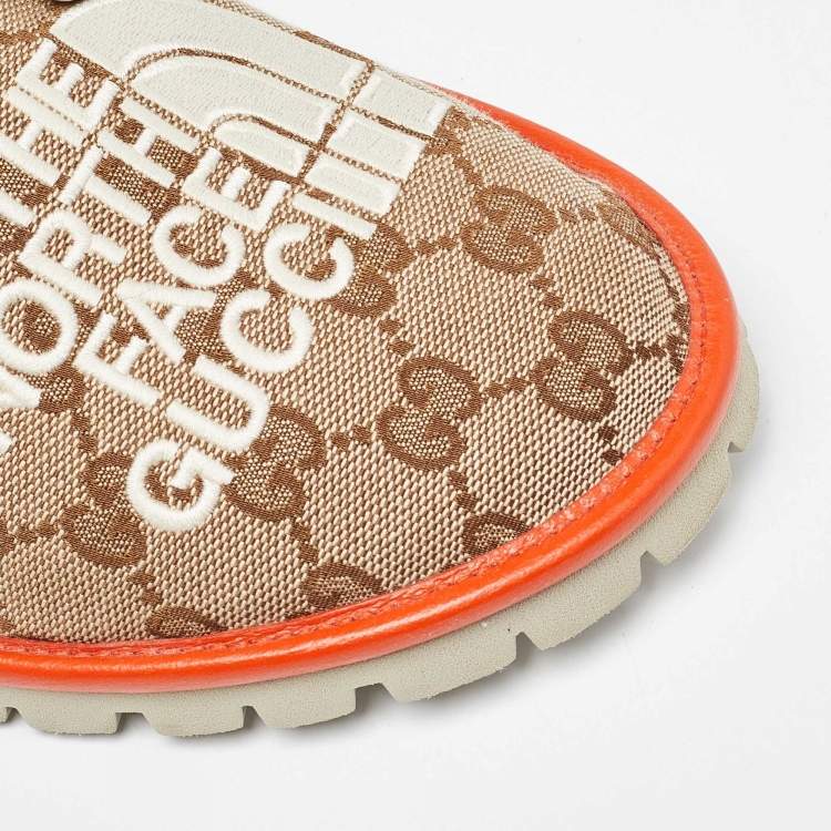 Pre Owned Gucci x The North Face Beige/Orange GG Canvas and Leather Slide Flats Size 43