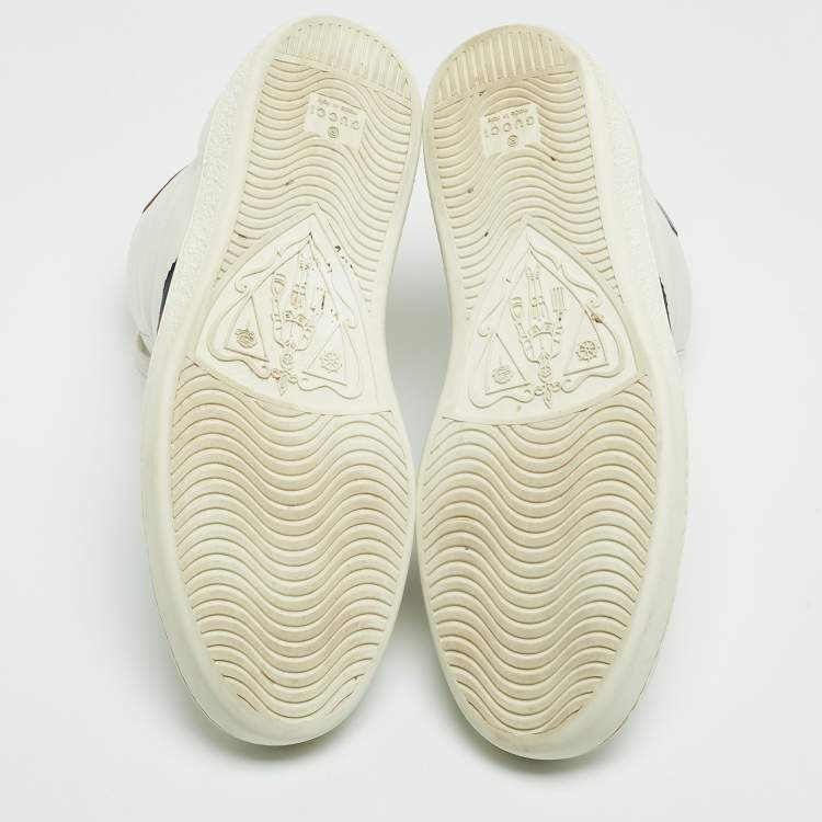 Pre Owned Gucci White/Blue Leather Embroidered Bee Web Ace High-Top Sneakers Size 41.5