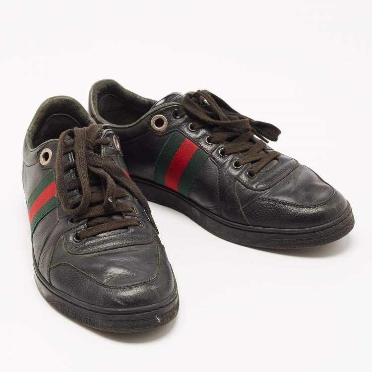 Pre Owned Gucci Black Leather Low Top Sneakers Size 41