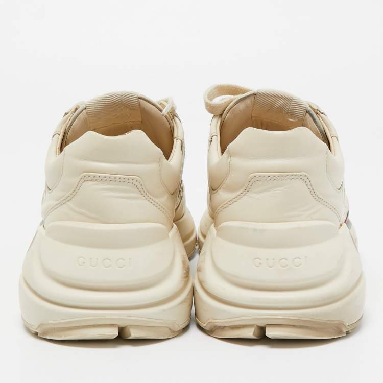 Pre Owned Gucci Cream Leather Rhyton Low Top Sneakers Size 40.5