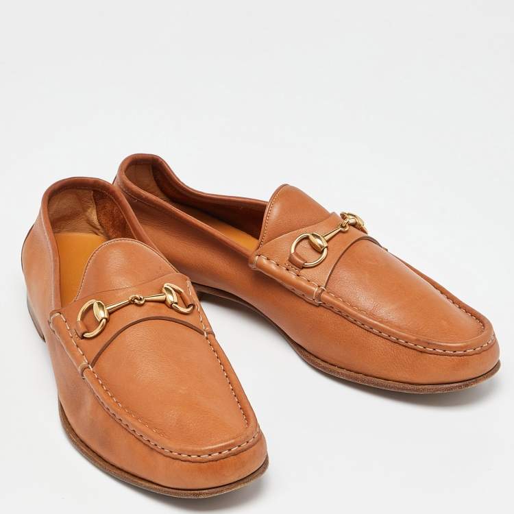 Pre Owned Gucci Tan Leather Horsebit Loafers Size 45