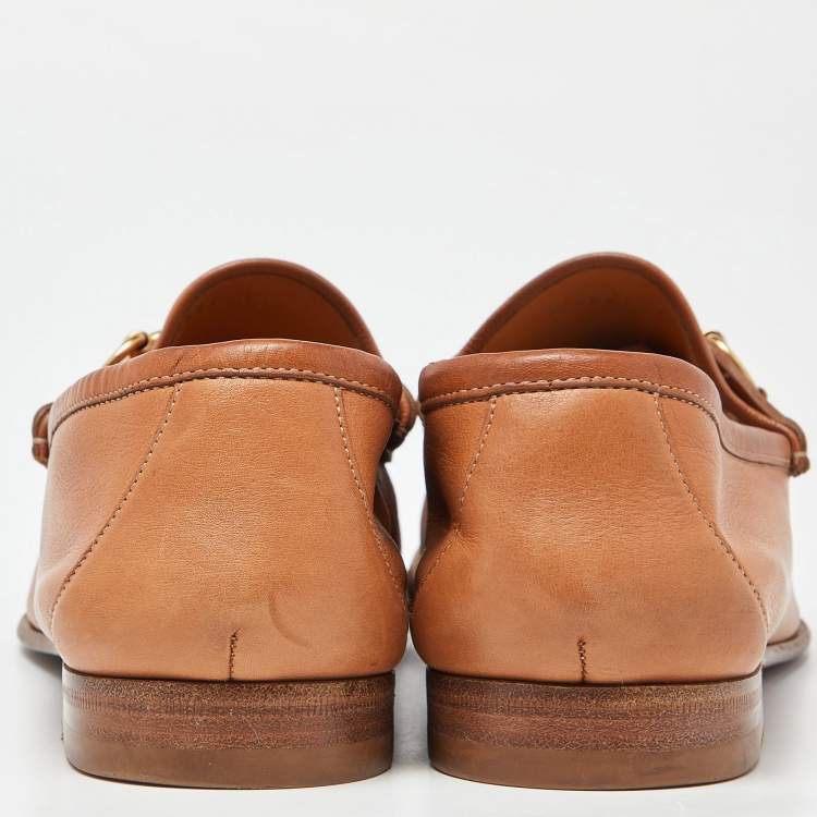 Pre Owned Gucci Tan Leather Horsebit Loafers Size 45