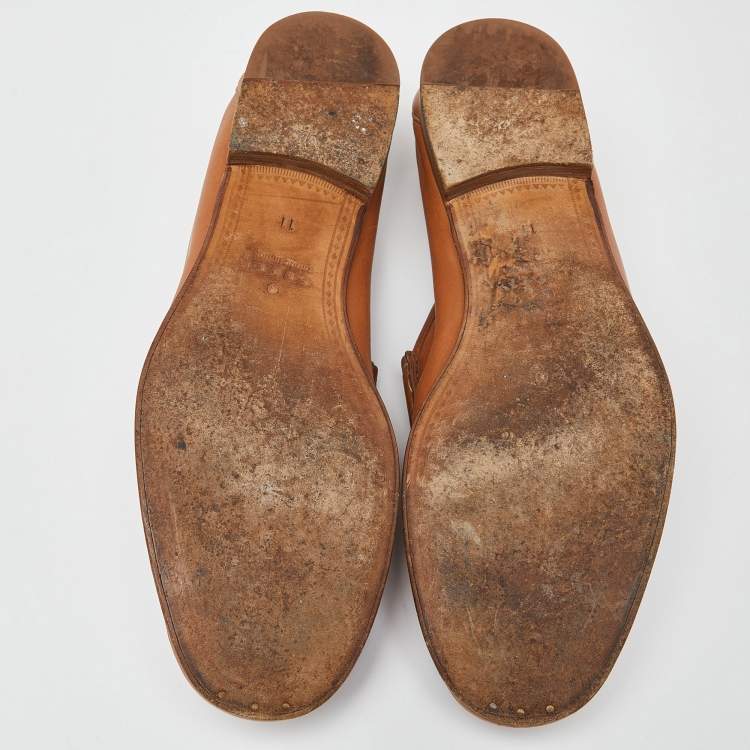 Pre Owned Gucci Tan Leather Horsebit Loafers Size 45