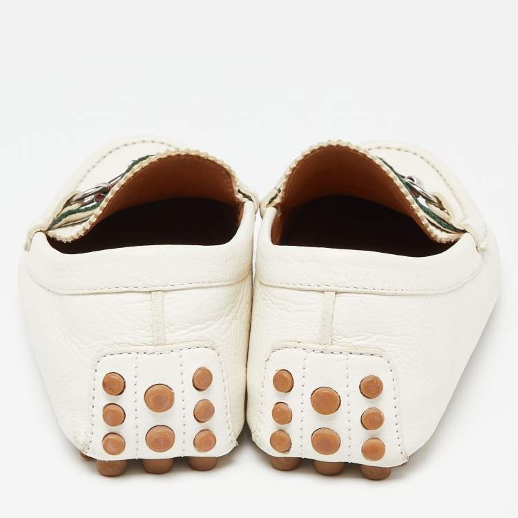 Pre Owned Gucci Off White Leather Web Horsebit Loafers Size 41