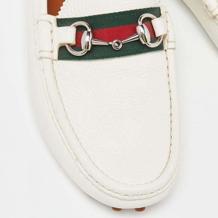 Pre Owned Gucci Off White Leather Web Horsebit Loafers Size 41