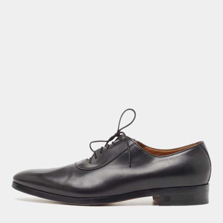 Pre Owned Gucci Black Leather Lace Up Oxfords Size 45