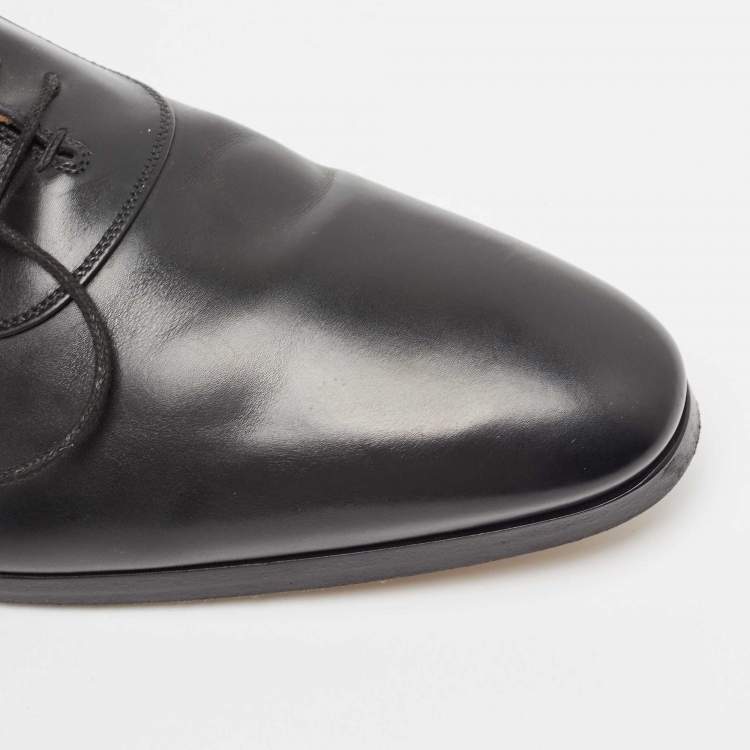 Pre Owned Gucci Black Leather Lace Up Oxfords Size 45