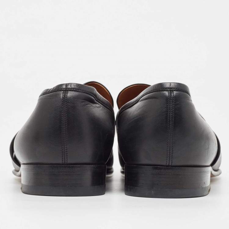 Pre Owned Gucci Black Leather Slip On Loafers Size 44