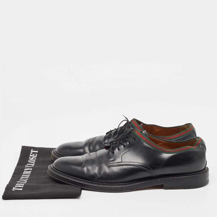 Pre Owned Gucci Black Leather Web Accent Derby Size 45
