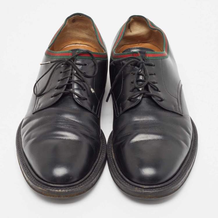 Pre Owned Gucci Black Leather Web Accent Derby Size 45