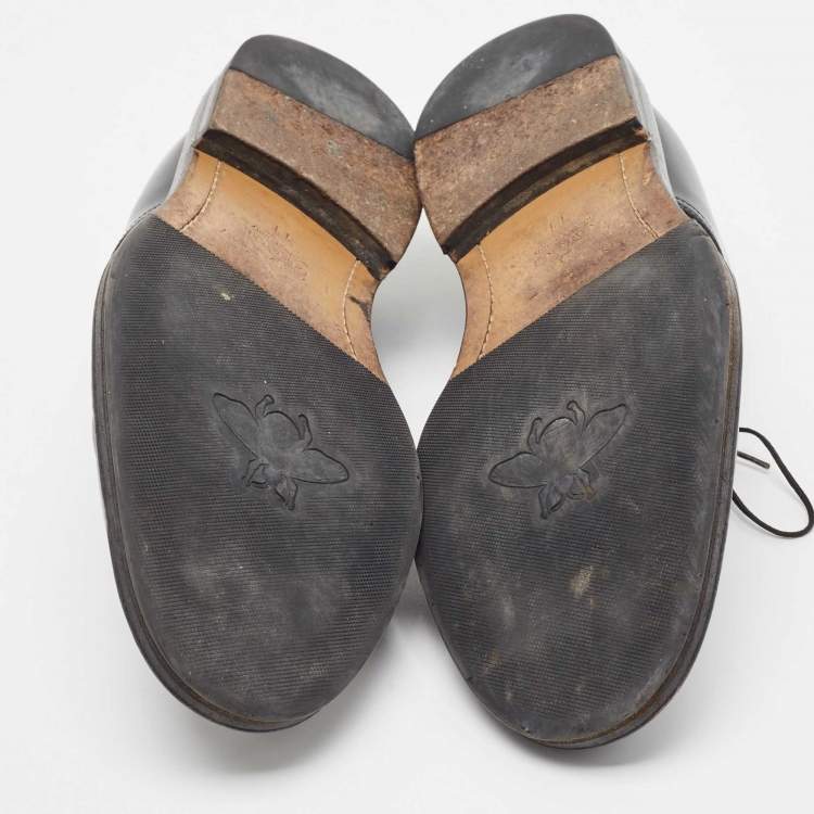 Pre Owned Gucci Black Leather Web Accent Derby Size 45