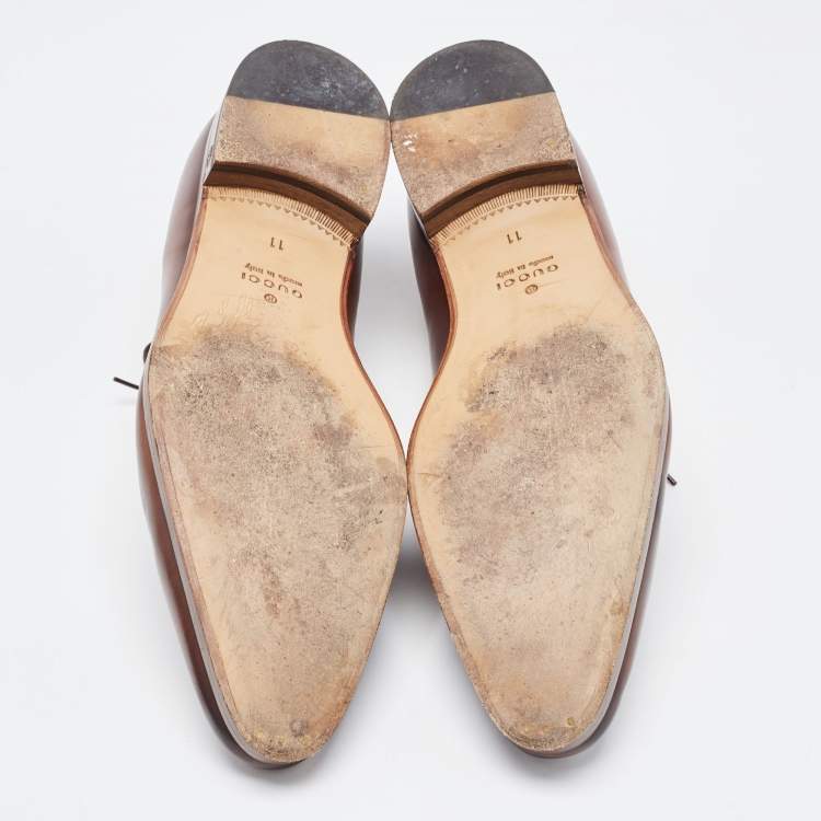 Pre Owned Gucci Brown Leather Slip On Oxfords Size 45