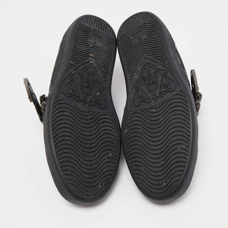 Pre Owned Gucci Black Leather And Python Trim Ace Dionysus Buckle Lace Up Sneakers Size 40.5