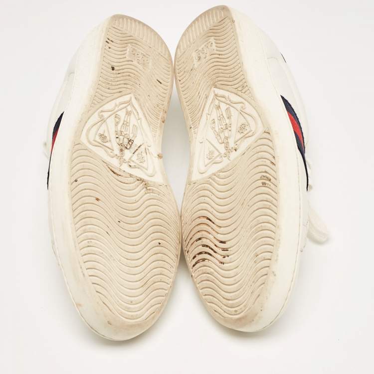 Pre Owned Gucci White Leather Web Ace Low Top Sneakers Size 42