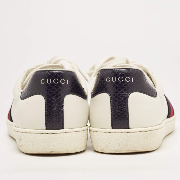 Pre Owned Gucci White Leather Web Ace Low Top Sneakers Size 42