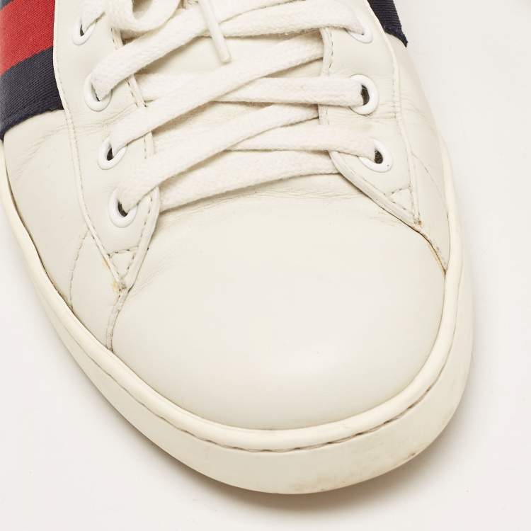 Pre Owned Gucci White Leather Web Ace Low Top Sneakers Size 42