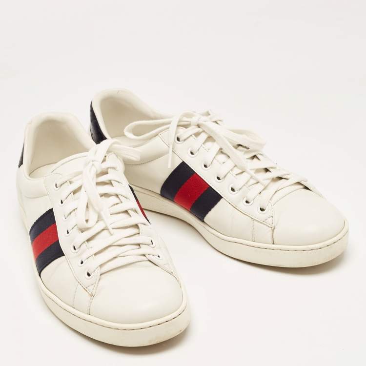 Pre Owned Gucci White Leather Web Ace Low Top Sneakers Size 42