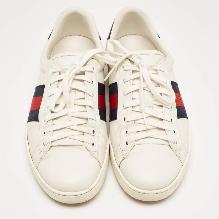 Pre Owned Gucci White Leather Web Ace Low Top Sneakers Size 42