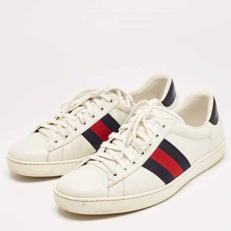 Pre Owned Gucci White Leather Web Ace Low Top Sneakers Size 42