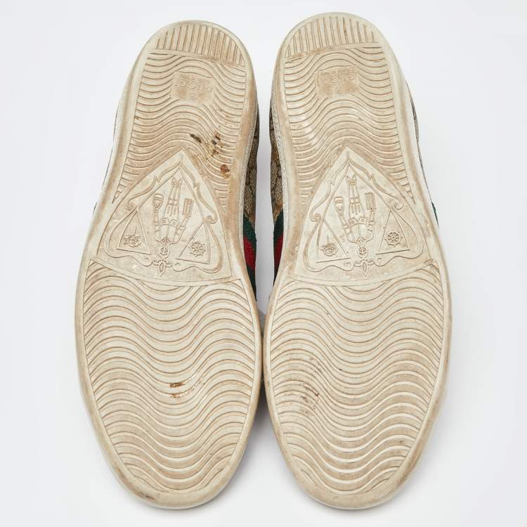 Pre Owned Gucci Beige GG Supreme Canvas Bee Print  Ace Low Top Sneakers Size 39