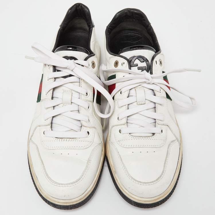 Pre Owned Gucci White/Black Leather Ace Web Detail Low Top Sneakers Size 39