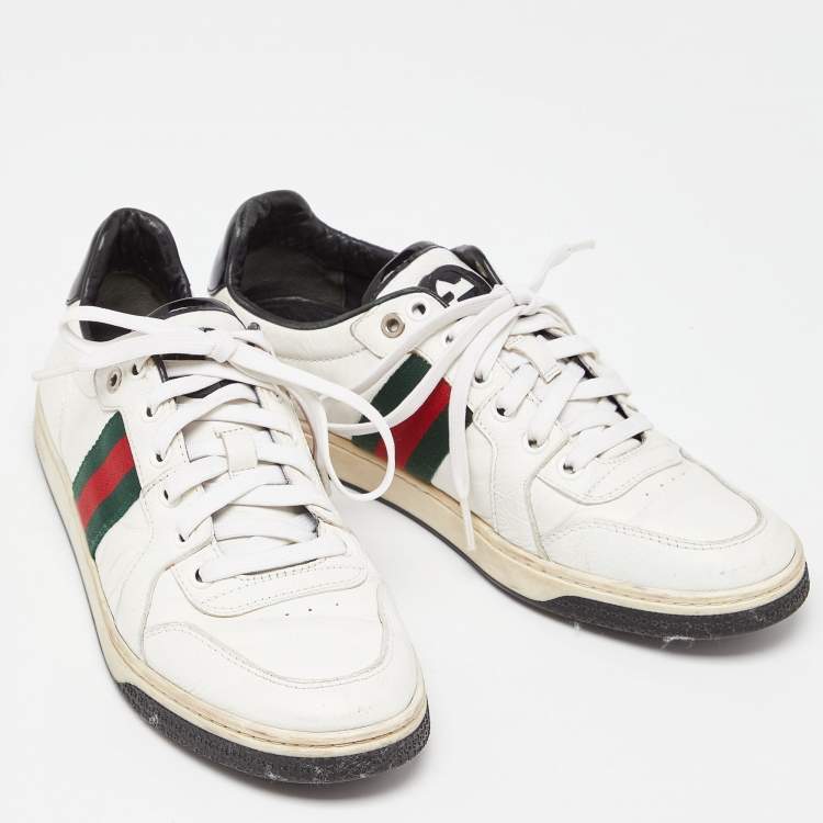 Pre Owned Gucci White/Black Leather Ace Web Detail Low Top Sneakers Size 39